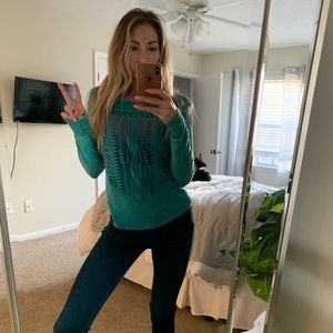 Teal Aztec long sleeve sweater size small